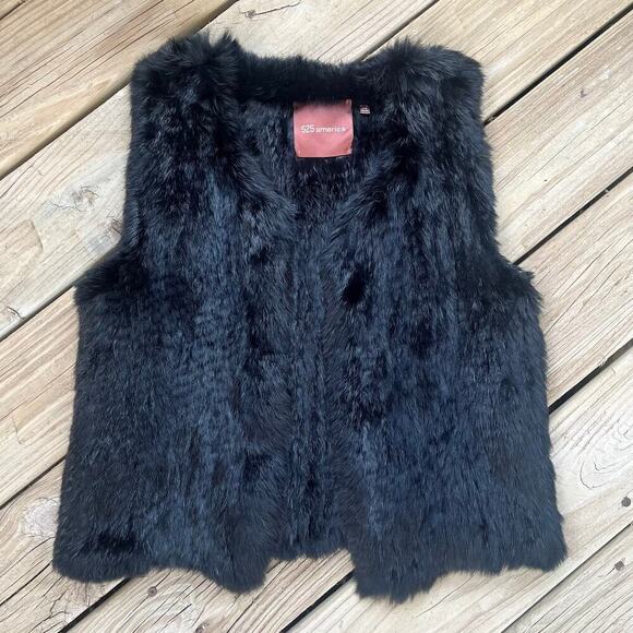 525 America Women's Black Rabbit Fur Vest Size M - Picture 2 of 9